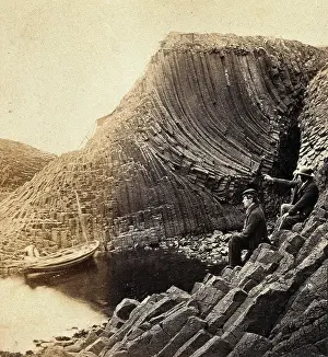 Basalt Prints: Staffa Island: two seated men admiring the basalt formations, c1880s. Creator: Unknown