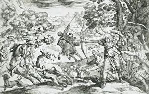 Hunting Dogs Prints: Stag Hunt, 16th century. Creator: Antonio Tempesta