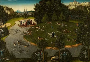 Frederick Iii Collection: Stag Hunt with the Elector Frederick the Wise, 1529. Artist: Cranach, Lucas, the Elder (1472-1553)