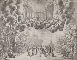 Stage design with allegorical figures; from L Idea di tutti le perfezioni... Piacenz