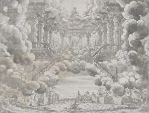 Stage design with allegorical figures on a staircase; from L Eta Dell Oro, ca. 1690