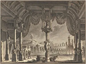 Pierre Gothard Gonzague Prints: Stage Design of an Ancient Roman Encampment by Night (recto)