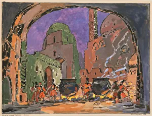 Stage design for the ballet The Little Humpbacked Horse by C. Pugni, 1939