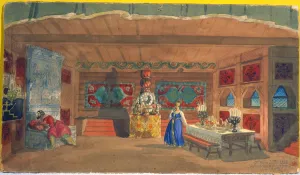 Stage design for the opera The Tsars Bride by Nikolai Rimsky-Korsakov, 1920. Artist: Boris Mikhajlovich Kustodiev