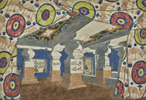 Gold Und White Colours On Paper Prints: Stage design for the revue Aladin, or the Wonderful Lamp, 1919. Creator: Bakst