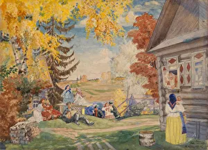 Kustodiev Prints: Stage design for the theatre play Peasant Women by Alexander Neverov