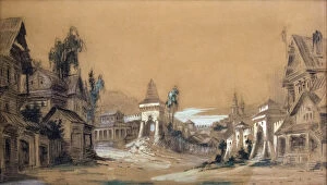 Stage design for the theatre play Posadnik by A. Tolstoy, 1878