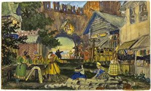 Kustodiev Gallery: Stage design for the theatre play The Voyevoda (A Dream on the Volga) by Alexander Ostrovsky