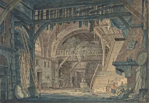 Johann Heinrich Prints: Stage Set Design of an Ancient Roman Ruin being Converted into a Barn