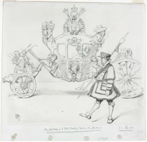Late 19th Early 20th Century Prints: The Stagecoach for Parliamentary Purposes (recto) Study for Cab and Front Left Wheel