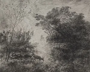 Cliche Verre Prints: Stags, original impression 1862