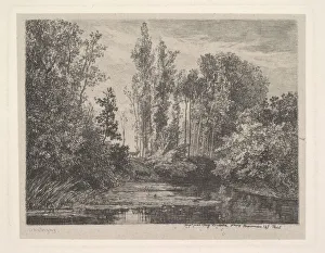 Stags at the Waters Edge, 1850. Creator: Charles Francois Daubigny