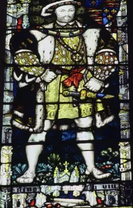 Stained glass depiction of King Henry VIII of England, Canterbury Cathedral Stained glass depiction of King Henry VIII of England, Canterbury Cathedral