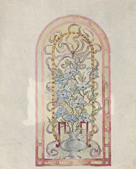 Stained Glass Design with Flowering Vase, late 19th century. Creator: E. E. Q Stained Glass Design with Flowering Vase, late 19th century. Creator: E. E. Q