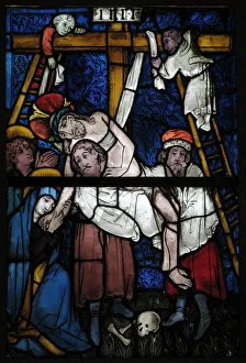 Pot Metal Prints: Stained Glass Panel with the Deposition, German, 15th century. Creator: Unknown