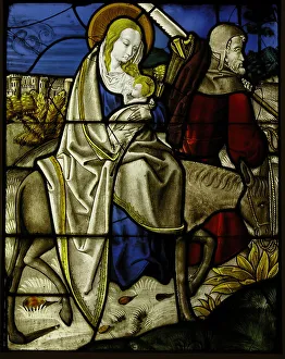 Stained Glass Prints: Stained Glass Panel with the Flight into Egypt, German, ca. 1485-1500. Creator: Unknown