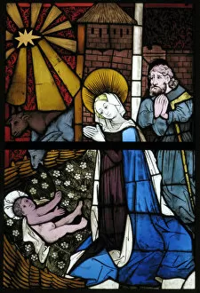 Virgin Mother Collection: Stained Glass Panel with the Nativity, German, 15th century. Creator: Unknown