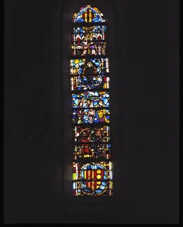 Santa Maria Prints: Stained glass window of the Chapter House of the Monastery of Santa Maria de Pedralbes in Barcelona