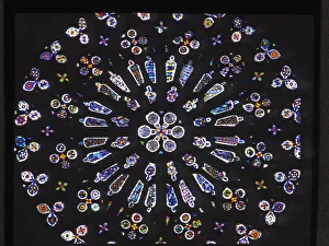 Stained glass window with the rose window of the Monastery of San Cugat del Valles