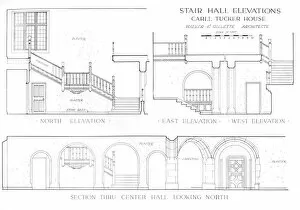Bannisters Collection: Stair hall elevations - house of Carll Tucker, Mount Kisco, New York, 1925