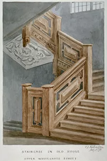 Bannisters Collection: Staircase in a house on Whitecross Street, London, 1871