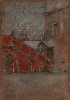 Pastel Prints: The Staircase: Note in Red, 1880. Creator: James Abbott McNeill Whistler