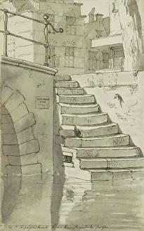 Johannes Huibert Prins Prints: Stairs to the canal on the Koorstraat in Delft