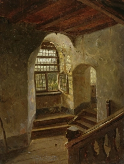 Open Window Prints: Stairway in a Castle by the Rhine, probably 1854. Creator: Adolph Tidemand