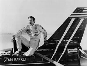 Barrett Collection: Stan Barrett on Budweiser Rocket car. Creator: Unknown