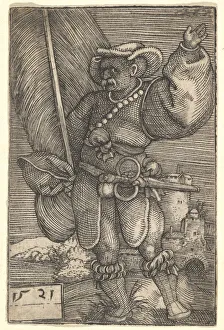 Beham Barthel Prints: Standard Bearer with Raised Left Hand, early 16th century. Creator: Barthel Beham