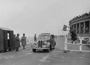 Blackpool Gallery: Standard Flying Sixteen of JR Bentley competing in the Blackpool Rally, 1936. Artist: Bill Brunell