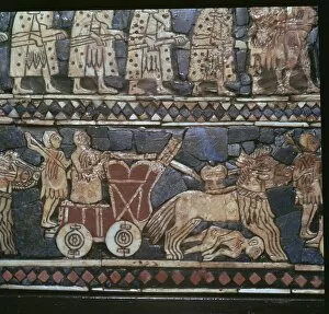 Charioteer Gallery: Detail of the Standard of Ur, showing a Sumerian War-Chariot, southern Iraq, about 2600-2400 BC