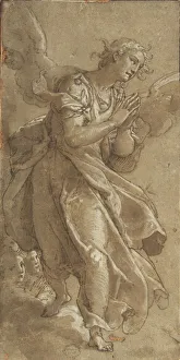 Highlighted With White Gouache Prints: A Standing Angel and two Cherubs, ca. 1566. Creator: Ascribed to Federico Zuccaro