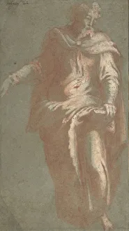 Highlighted With White Gouache Prints: Standing Bearded Man Holding a Book, 1530-60. Creator: Anon