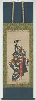 Ink And Colour On Paper Collection: Standing Beauty in Blue Kimono, c. 1711-16. Creator: Dohan Kaigetsudo