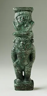 Standing Bes Figurine with Hathor Headdress, Probably Late Period-Ptolemaic Period (380-30 BCE). Creator: Unknown
