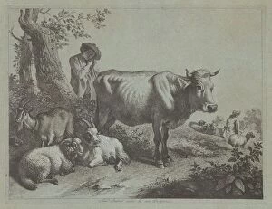 Standing Cow and a Shepherd Boy with Flock, 1760s. Creator: Francesco Londonio