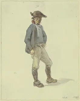 Standing farmer facing right, 1849. Creator: Jakob Dielmann