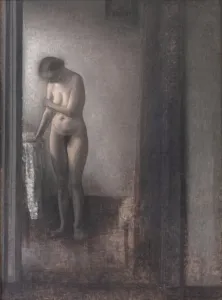 Interiors Prints: Standing Female Nude;Female Model, 1909-1910. Creator: Vilhelm Hammershøi