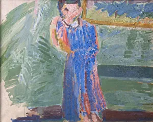 Larsen Stevns Niels Prints: Standing Figure, Blue Dress, 1941. Creator: Niels Larsen Stevns