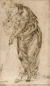 Cosimo Piero Di Prints: Standing Figure Leaning on a Staff, c.1510. Creator: Piero di Cosimo
