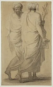 Looking Back Prints: Two Standing Figures with Togas and Turbans, 19th century. Creator: Unknown