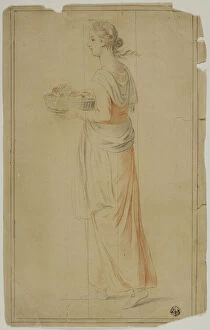 Chalk Collection: Standing Girl Holding Basket, n.d. Creator: Unknown