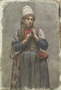 Skate Prints: Standing girl in traditional costume with skates, 1874-1925. Creator: Jan Veth