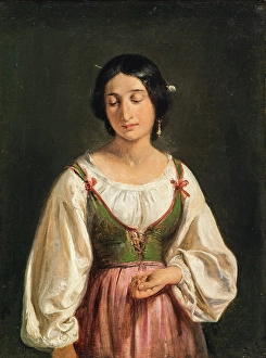 1840 Prints: Standing Italian Woman. Study for A Goatherd Selling Milk