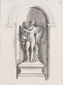 Standing male angel holding an empty bowl and looking down; a... possibly mid to late 18th century. Creator: Anon
