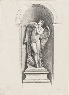 Flute Collection: Standing male angel looking up and holding a flute; after Fon