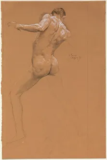 Stumping Prints: Standing Male Nude from Behind, 1893. Creator: Otto Greiner