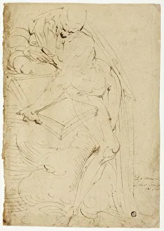 Cambiaci Luca Prints: Standing Male Nude (Saint Jerome?) with Book, 1550/59. Creator: Luca Cambiaso