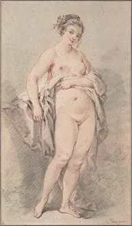 Black And White Chalk Prints: Standing Nude Girl. Artist: Boucher, Francois (1703-1770)